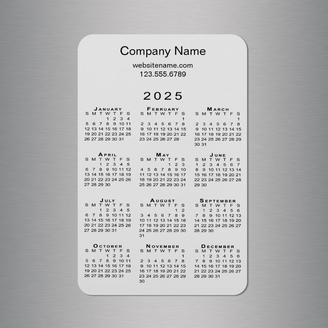 Minimal 2025 Calendar Company Name Info on Grey Magnet (Minimal 2025 Calendar Company Name Info on Grey Magnet in situ)