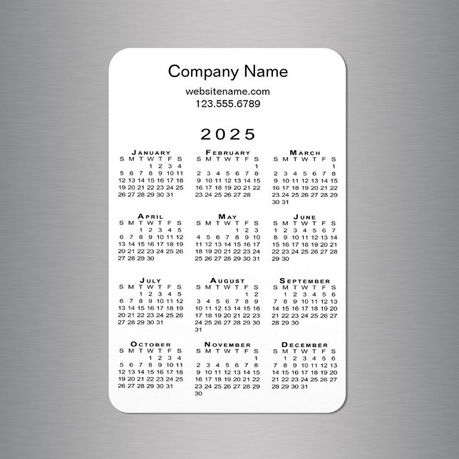 Minimal 2025 Calendar Company Name Info on White Magnet (Minimal 2025 Calendar Company Name Info on White Magnet in situ)