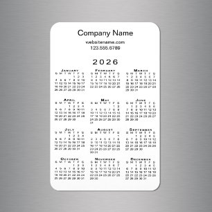 Minimal 2026 Calendar Company Name Info on White Magnet