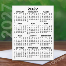 Minimal 2027 Calendar - Full Year View Black White