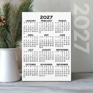 Minimal 2027 Calendar - Full Year View Black White Programme