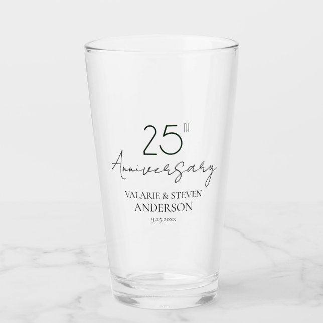 Minimal 25th Wedding Anniversary Glass Cup (Front)