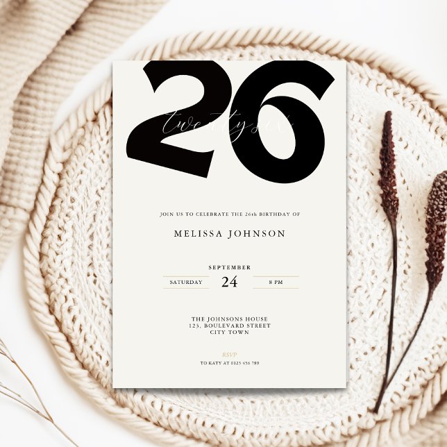 Minimal 26th Birthday Invitation - Bold Typo (Minimal 26th birthday invitation with bold typography)
