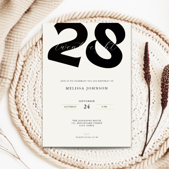 Minimal 28th Birthday Invitation - Bold Typo (Minimal 28th birthday invitation with bold typography)