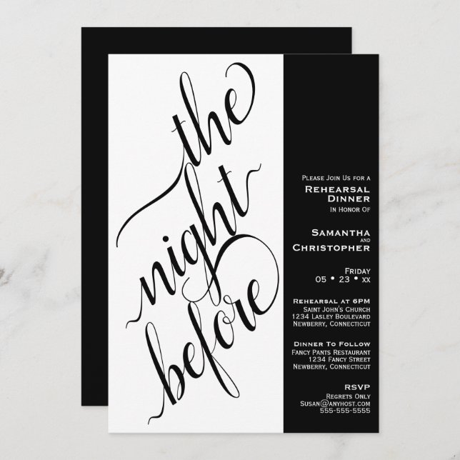 Minimal 2 Pane Wedding Rehearsal Dinner White Invitation (Front/Back)
