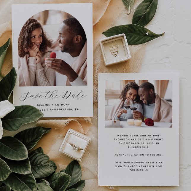 Minimal 2-Photo Boho Arch Black and White Save The Date (Creator Uploaded)