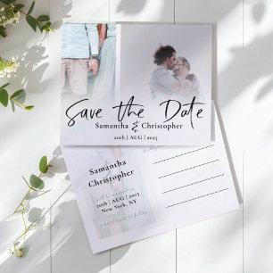 Minimal 2 Photo Collage Save the Date  Announcement Postcard
