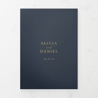 Minimal 2 photo gold dark blue wedding RSVP QR