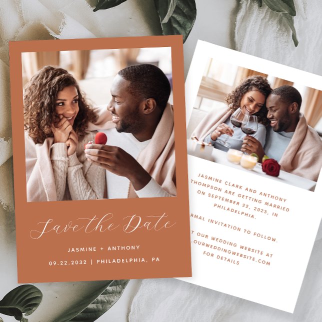 Minimal 2-Photo Script Terracotta Save The Date (Creator Uploaded)