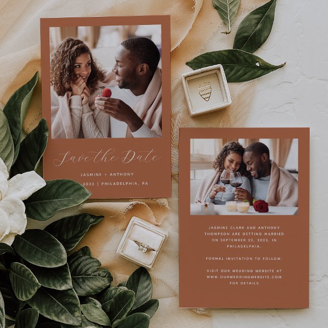 Minimal 2-Photo Script Terracotta Save The Date (Creator Uploaded)