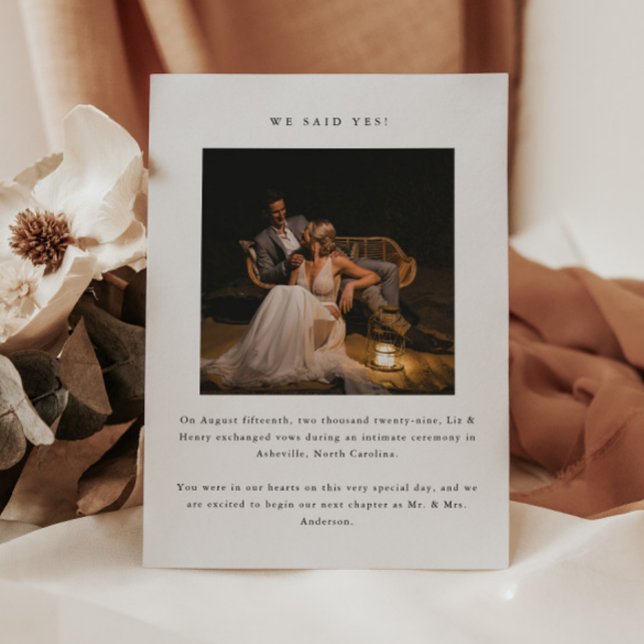 Minimal 2-Photo 'We Said Yes!' Wedding Elopement Announcement (Creator Uploaded)