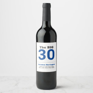 Minimal 30th Birthday Party Blue Wine Label