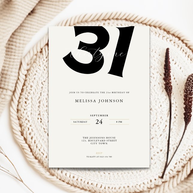 Minimal 31st Birthday Invitation - Bold Typo (Minimal 31st birthday invitation with bold typography)