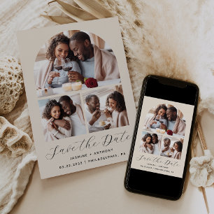 Minimal 3-Photo Collage Arch Beige Save The Date