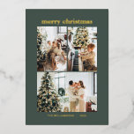 Minimal 3 Photo Collage Merry Christmas Green Gold<br><div class="desc">Minimalist 3 Photo Collage Merry Christmas Gold Foil Holiday Card in Forest Green</div>