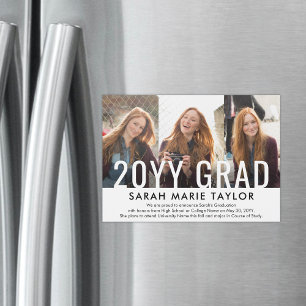 Minimal 3 Photo Magnetic Graduation Announcement