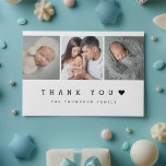 Minimal 3 Photo With Heart New Baby  Thank You Card<br><div class="desc">Express your gratitude with our "Minimal 3 Photo With Heart New Baby Thank You Card". This charming card features a sweet, simple design and a customisable photos, perfect for showcasing memories from your special day. Personalise the message on the back to add a heartfelt touch, making these thank you cards...</div>