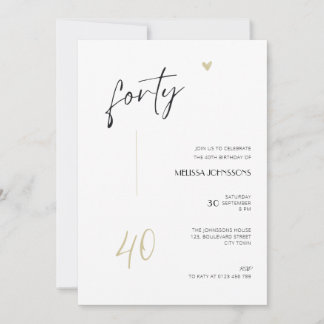 Minimal 40th Birthday Invitation Black and White