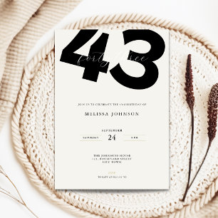 Minimal 43rd Birthday Invitation - Bold Typo