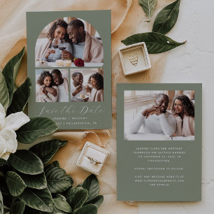 Minimal 4-Photo Arch Sage Green Save The Date