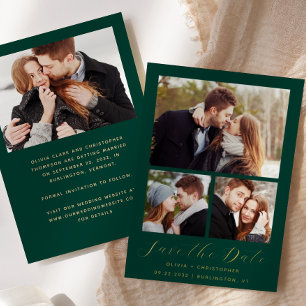 Minimal 4-Photo Emerald Green Gold Save the Date