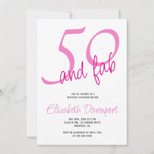 Minimal 50 and Fab Pink Birthday Invitation