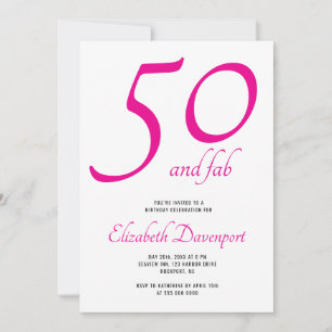 Minimal 50 and Fab Pink Birthday Invitation