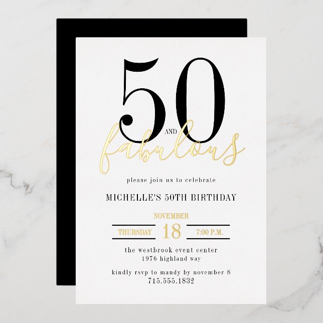 Minimal 50 and Fabulous 50th Birthday Party  (Front/Back)