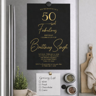 Minimal 50 and Fabulous Black 50th Birthday Party  Invitation