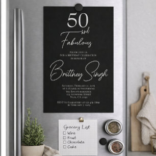 Minimal 50 and Fabulous Black 50th Birthday Party Invitation