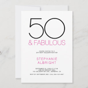 Minimal 50 and Fabulous Pink 50th Birthday Party Invitation