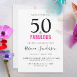 Minimal 50 and Fabulous Pink 50th Birthday Party Invitation<br><div class="desc">A beautiful,  minimal pink and black modern 50th birthday photo invitation you can personalize and send out for your fiftieth birthday party celebration. The words "50 and Fabulous" are set using popular typography. The text colors can be changed using the edit menu.</div>