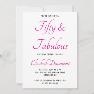 Minimal 50 and Fabulous Pink Photo Birthday Invitation