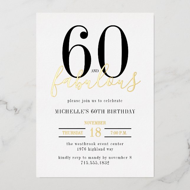 Minimal 60 and Fabulous 60th Birthday Party Foil (Front)