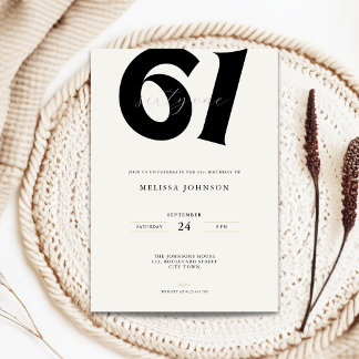Minimal 61st Birthday Invitation - Bold Typo