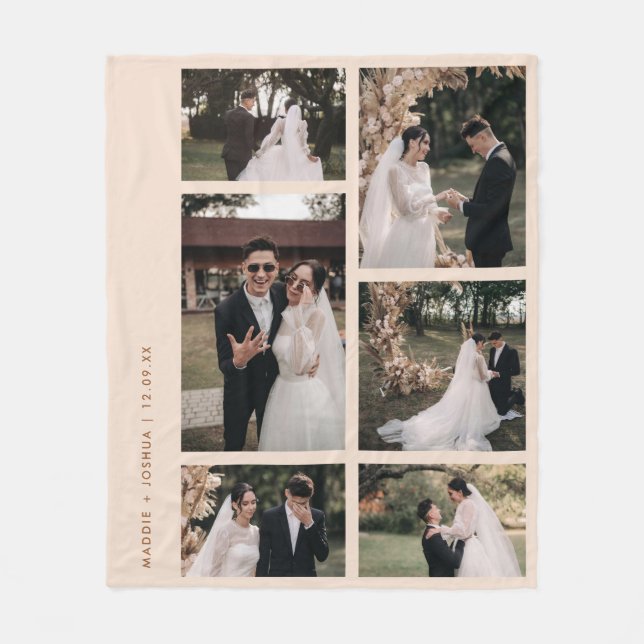 Minimal 6 Couple Photo Collage Neutral Fleece Blanket (Front)