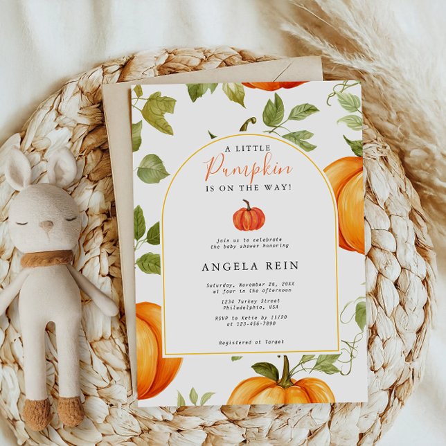 Minimal A Little Pumpkin Autumn Leaves Baby Shower Invitation (Creator Uploaded)