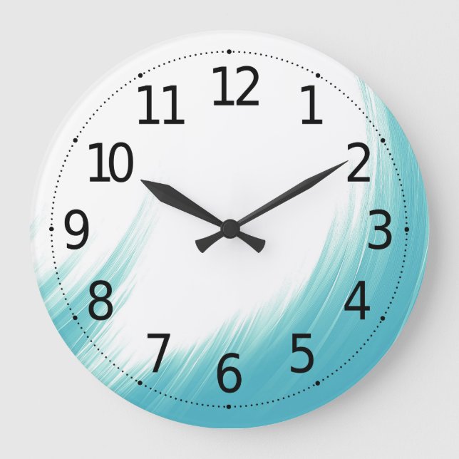 Minimal Abstract Blue Waves Brush Art | Large Clock (Front)