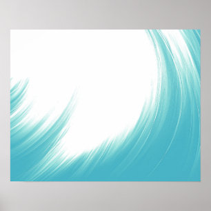 Minimal Abstract Blue Waves Brush Art Poster