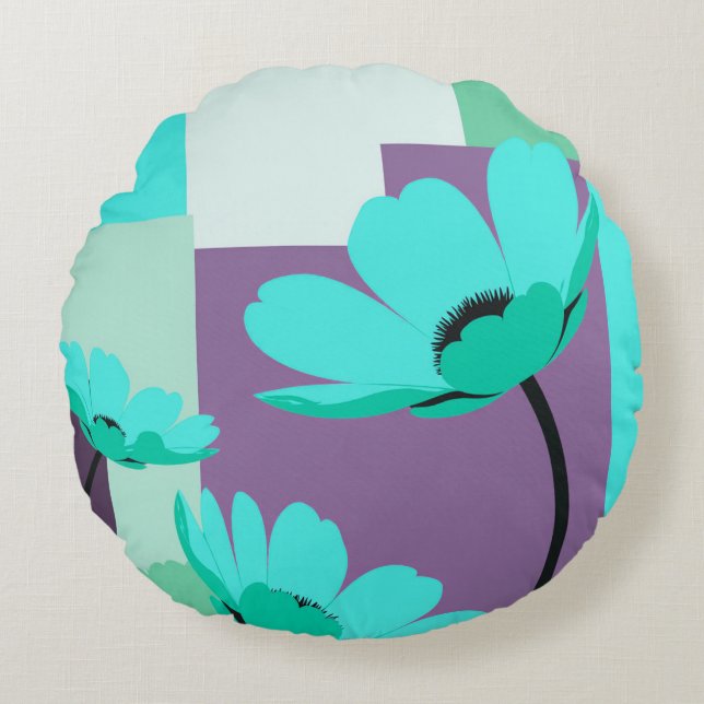 Minimal Abstract Floral Round Pouf Ottoman Cushion (Front)