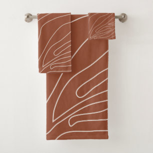 Minimal Abstract Lines Rust Terracotta Bath Towel Set