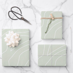 Minimal Abstract Lines Sage Green Wrapping Paper Sheet