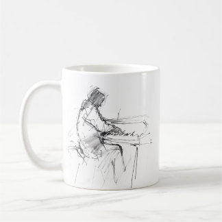 Minimal Abstract Pianist Playing Piano – Elegant Coffee Mug