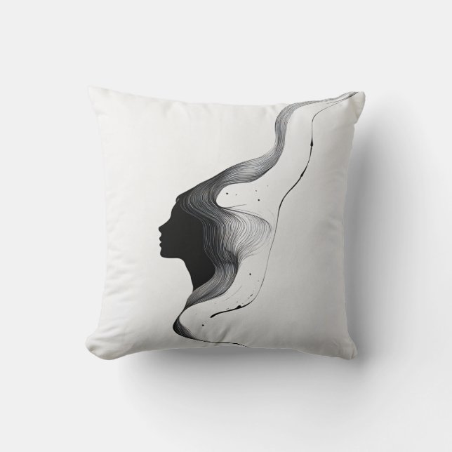 Minimal Abstract Woman Face with Line Art Hair Cushion (Front)