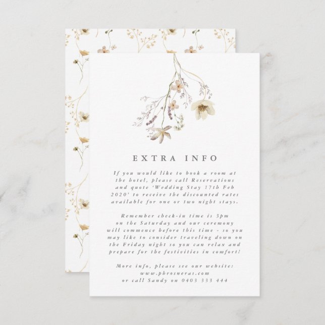 Minimal Abundance Dried Wildflower Pampas Wedding Enclosure Card (Front/Back)