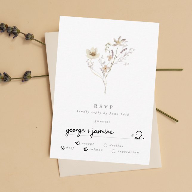 Minimal Abundance Dried Wildflower Pampas Wedding RSVP Card (Creator Uploaded)
