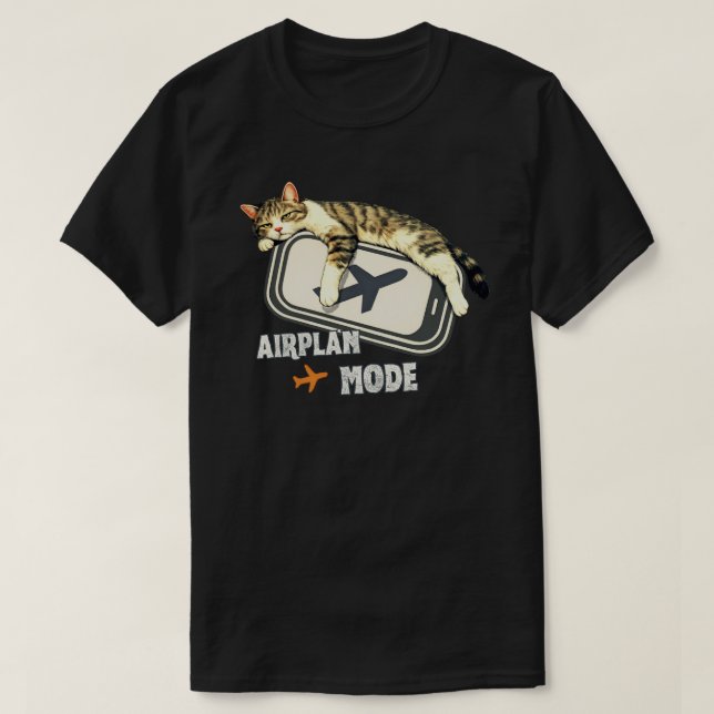 Minimal Aeroplane Mode Cat Design T-Shirt (Design Front)