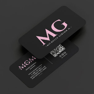 Minimal Aesthetic Beauty Initials Pink Black Business Card