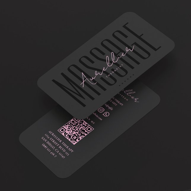 Minimal Aesthetic Pink Black Massage Therapist Business Card (Creator Uploaded)