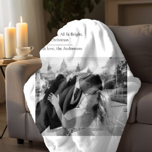 Minimal All Is Calm All Is Bright Christmas Photo  Sherpa Blanket